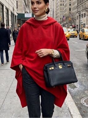VINTAGE Ralph Lauren x Bergdorf Goodman NY Red Hooded Poncho Made in USA RARE OS